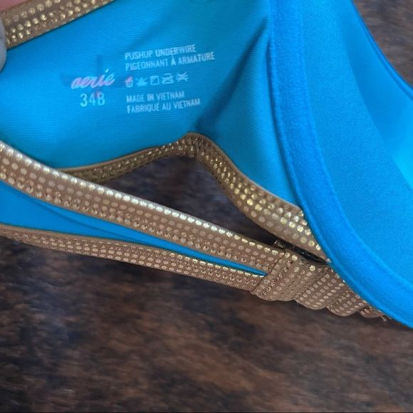 NWT Aerie Blue & Gold Underwire Padded Underwire Push Up Top - Picture 8 of 9